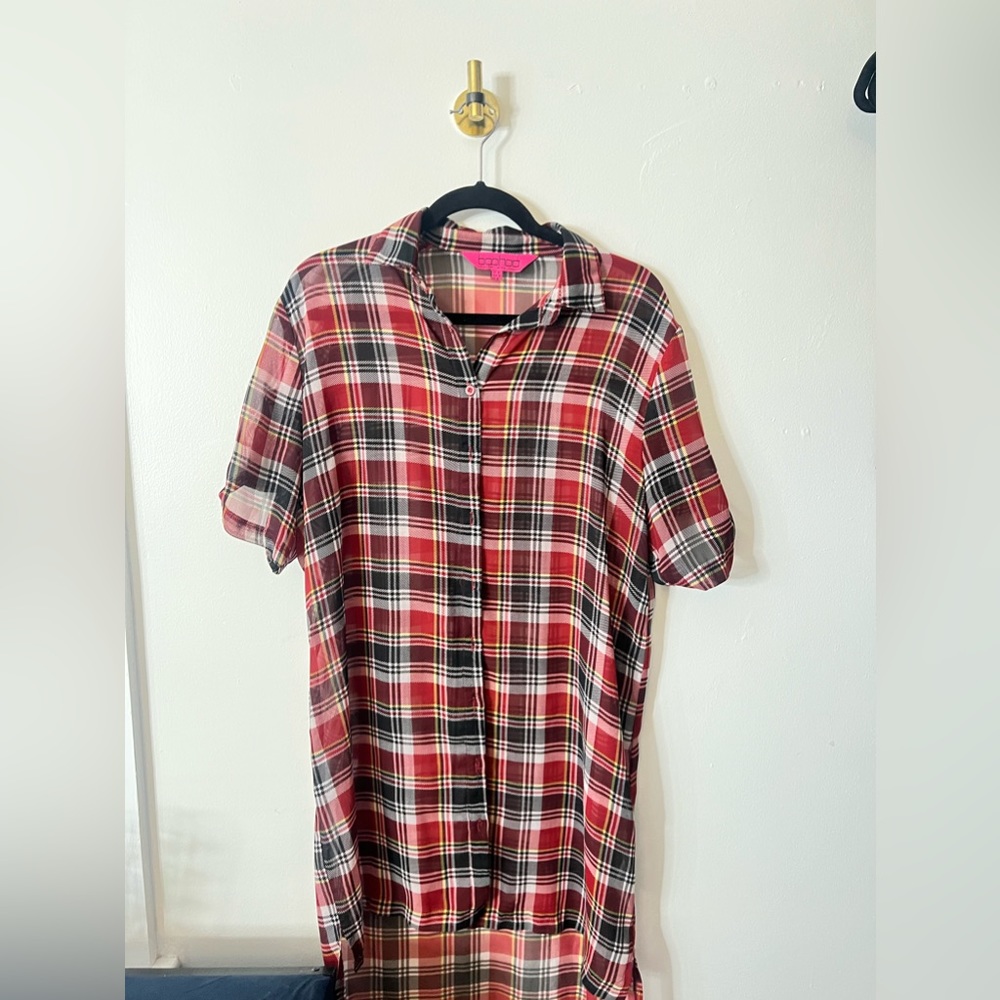 Boohoo Long Flannel Sheer Shirt